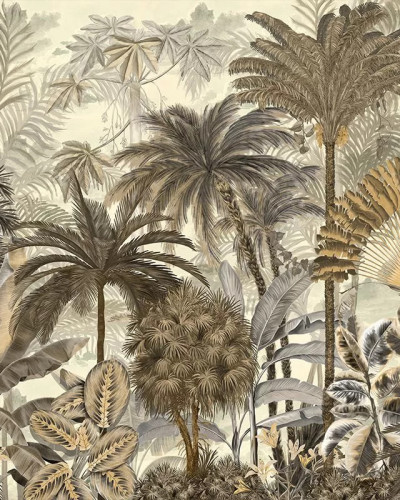 Tapet Gardenaria (sepia) cu model tropical în nuanțe sepia