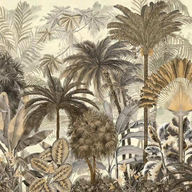 Tapet Gardenaria (sepia) cu model tropical în nuanțe sepia