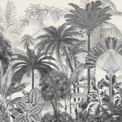 Tapet Gardenaria gri - design unic cu frunze tropicale
