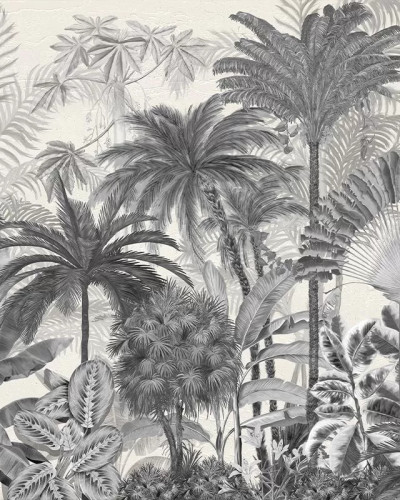 Tapet Gardenaria gri - design unic cu frunze tropicale