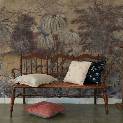 Tapet floral cu design Shabby, cu accente de verde și maro