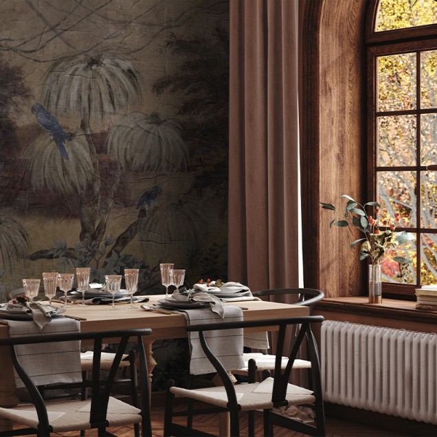 Tapet floral cu design Shabby, cu accente de verde și maro