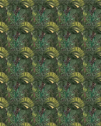 Wallpaper cu palmieri si imprimeuri leopard, perfect pentru a adauga un strop de jungla in casa ta.