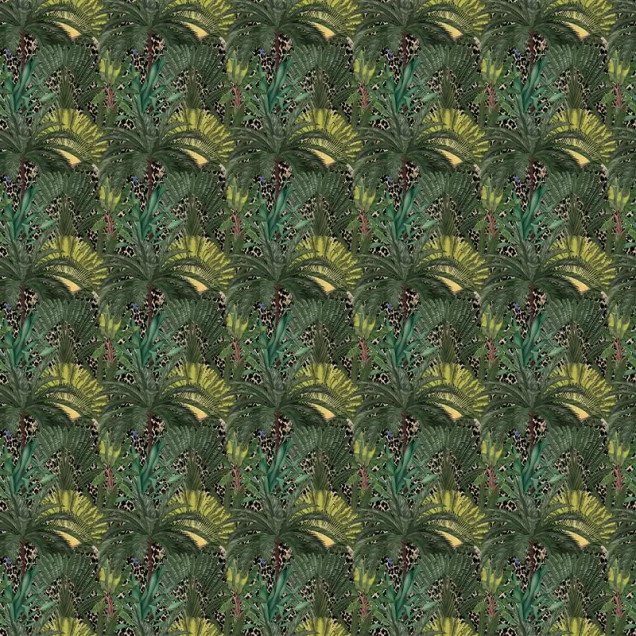Wallpaper cu palmieri si imprimeuri leopard, perfect pentru a adauga un strop de jungla in casa ta.