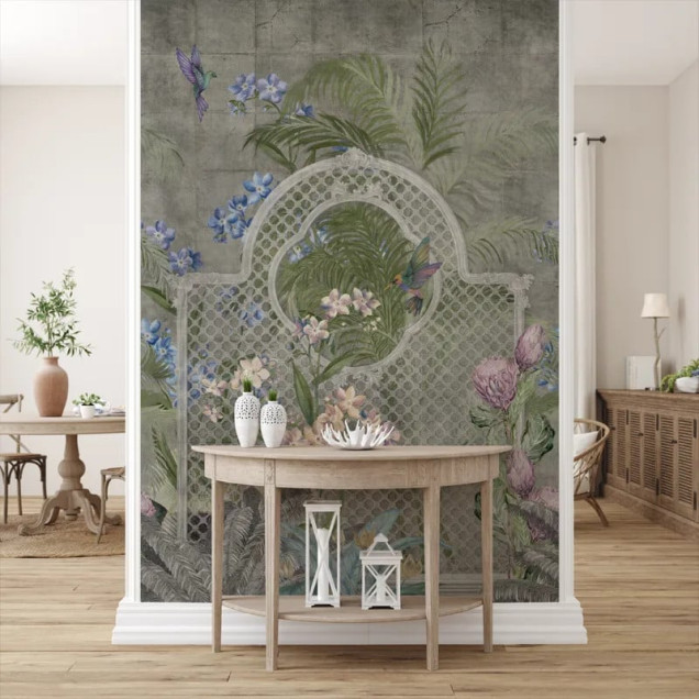 Fototapet cu design tropical, plante și flori