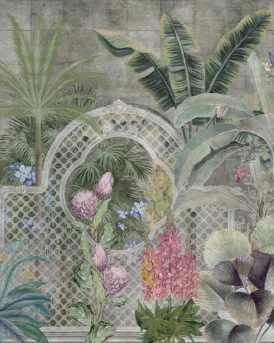 Fototapet cu design tropical, plante și flori