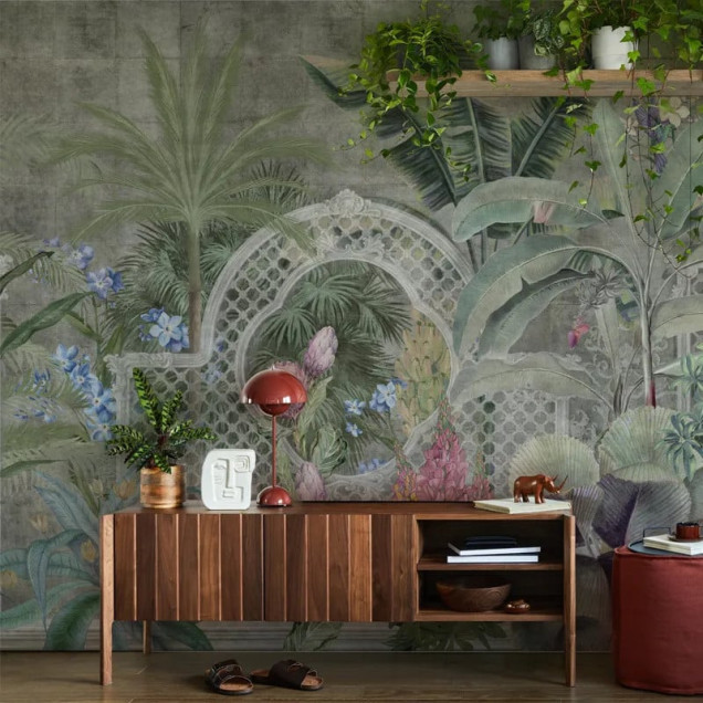 Fototapet cu design tropical, plante și flori