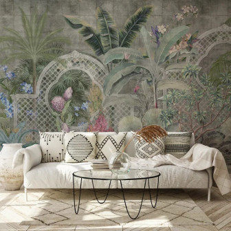 Fototapet cu design tropical, plante și flori