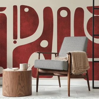 Tapet personalizat cu design abstract roșu într-un interior modern