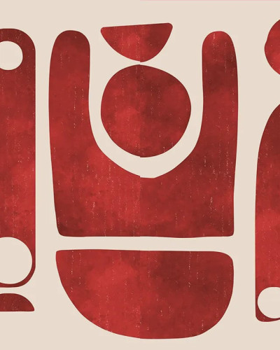 Tapet personalizat cu design abstract roșu într-un interior modern