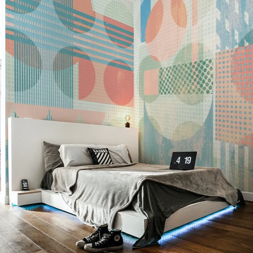 Tapet geometric modern cu design pastelat, ideal pentru dormitor, living sau birou