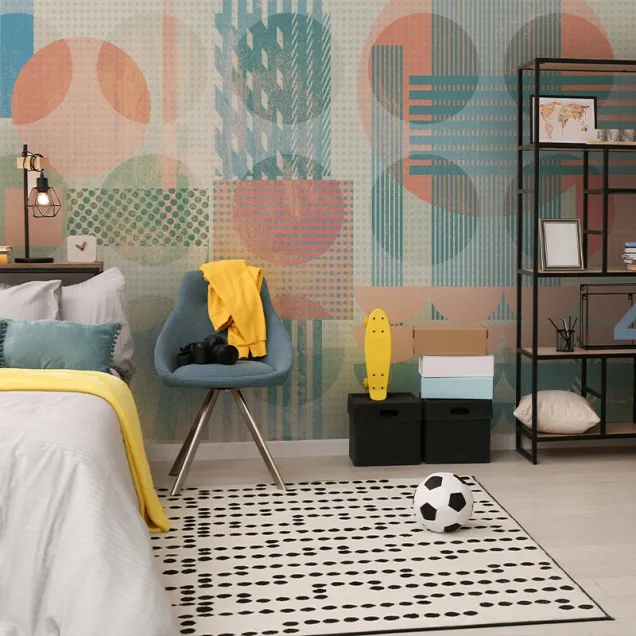 Tapet geometric modern cu design pastelat, ideal pentru dormitor, living sau birou