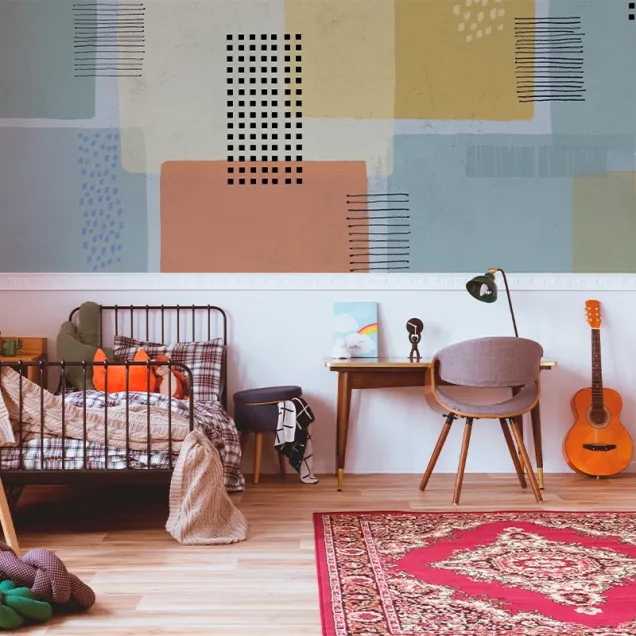 Tapet Calme, VLAdiLA, design minimalist cu forme geometrice abstracte si culori calde, ideal pentru living, dormitor sau birou