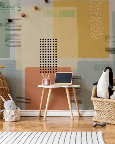 Tapet Calme, VLAdiLA, design minimalist cu forme geometrice abstracte si culori calde, ideal pentru living, dormitor sau birou