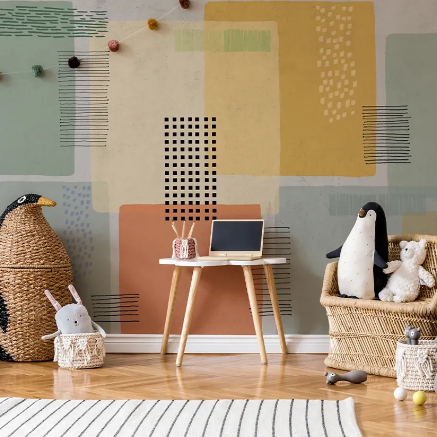Tapet Calme, VLAdiLA, design minimalist cu forme geometrice abstracte si culori calde, ideal pentru living, dormitor sau birou