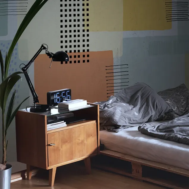 Tapet Calme, VLAdiLA, design minimalist cu forme geometrice abstracte si culori calde, ideal pentru living, dormitor sau birou