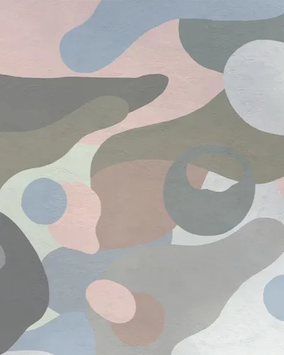 Tapet cu design geometric abstract in nuante de gri, maro, roz, albastru si verde