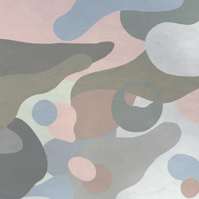 Tapet cu design geometric abstract in nuante de gri, maro, roz, albastru si verde