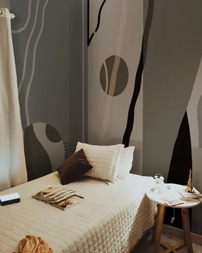 Tapet abstract cu design modern, în nuanțe de gri, crem și negru