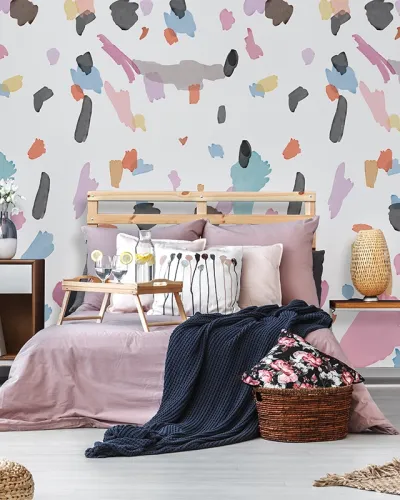 Tapet abstract Nuage cu pete de culoare pastelate și accente de negru