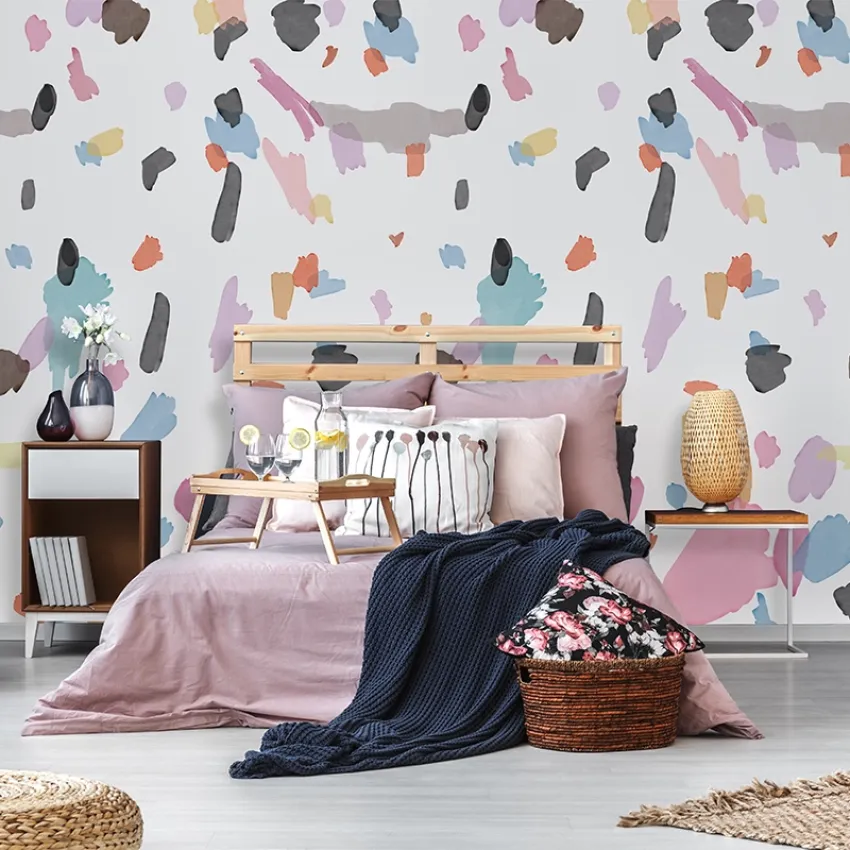 Tapet abstract Nuage cu pete de culoare pastelate și accente de negru