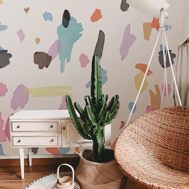Tapet abstract Nuage cu pete de culoare pastelate și accente de negru