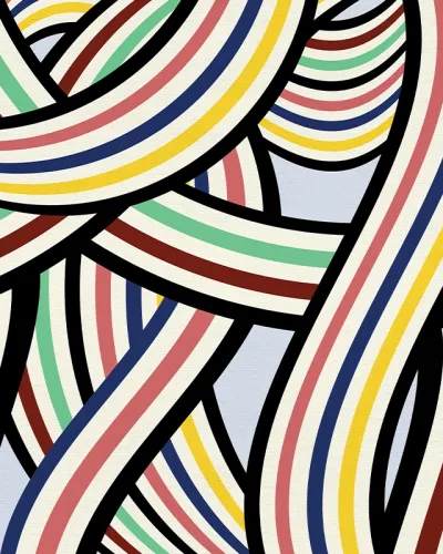 Tapet abstract modern, cu culori luminoase și forme dinamice. Tapetul are un design inspirat din  artele plastice.