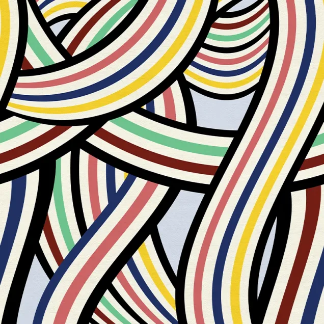 Tapet abstract modern, cu culori luminoase și forme dinamice. Tapetul are un design inspirat din  artele plastice.