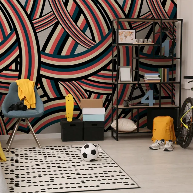 Tapet cu dungi geometrice abstracte în culori vibrante
