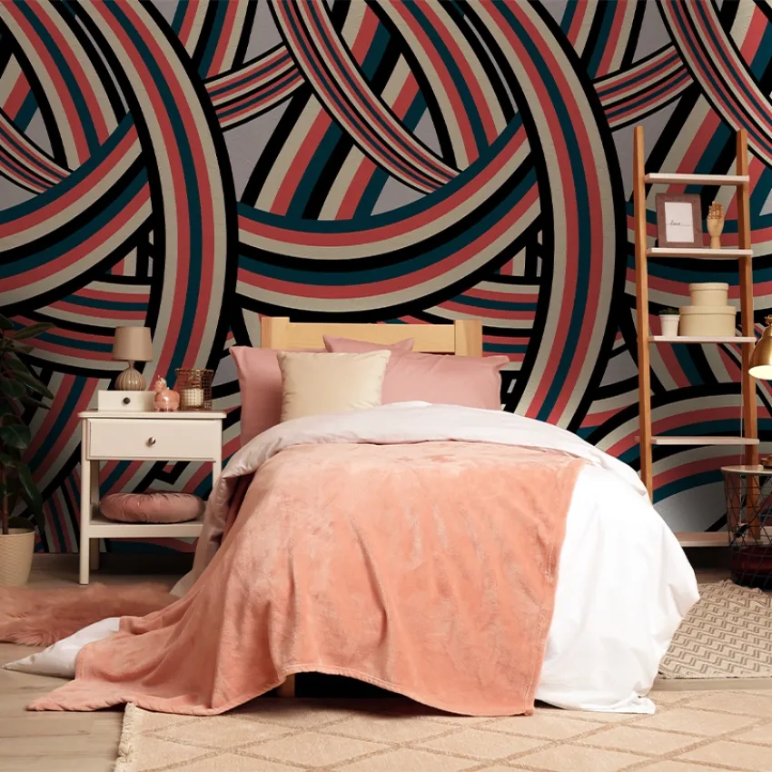 Tapet cu dungi geometrice abstracte în culori vibrante