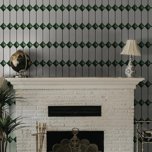 Tapet decorativ cu design geometric verde