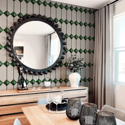 Tapet decorativ cu design geometric verde