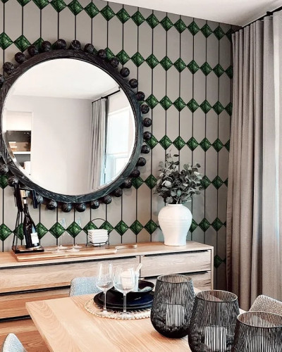 Tapet decorativ cu design geometric verde