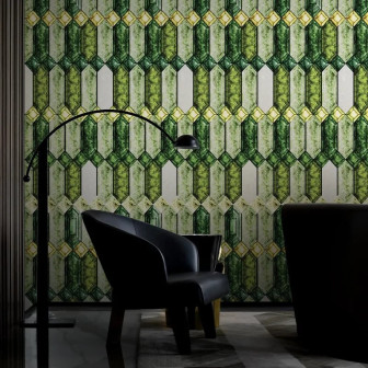 Tapet cu model geometric verde și auriu, 
