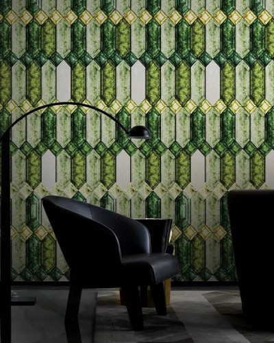Tapet cu model geometric verde și auriu, 