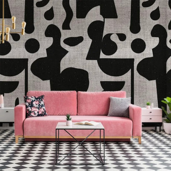 Tapet personalizat cu forme abstracte negre pe fundal gri