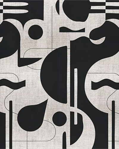 Tapet modern cu contururi îndrăznețe, monocrom, cu forme geometrice și un fundal texturat gri