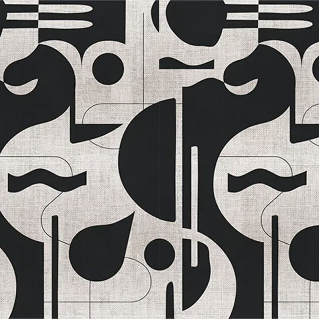Tapet modern cu contururi îndrăznețe, monocrom, cu forme geometrice și un fundal texturat gri
