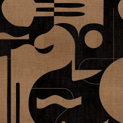 Tapet modern abstract cu design geometric bold, cu tonuri de maro si negru pe un fundal texturat.