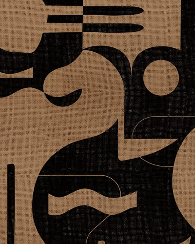 Tapet modern abstract cu design geometric bold, cu tonuri de maro si negru pe un fundal texturat.
