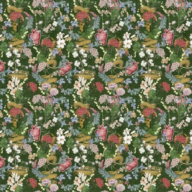 Tapet floral verde cu un design modern si elegant, cu detalii florale delicate. Tapetul este prezentat intr-un living modern, unde se potriveste perfect.