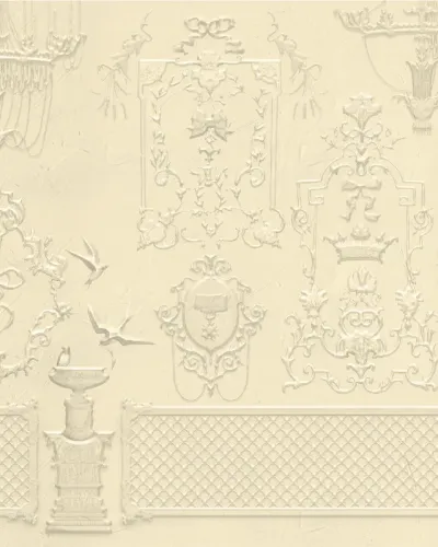 Tapet Golden Chamber, cu design clasic, intr-un interior cu pian si semineu
