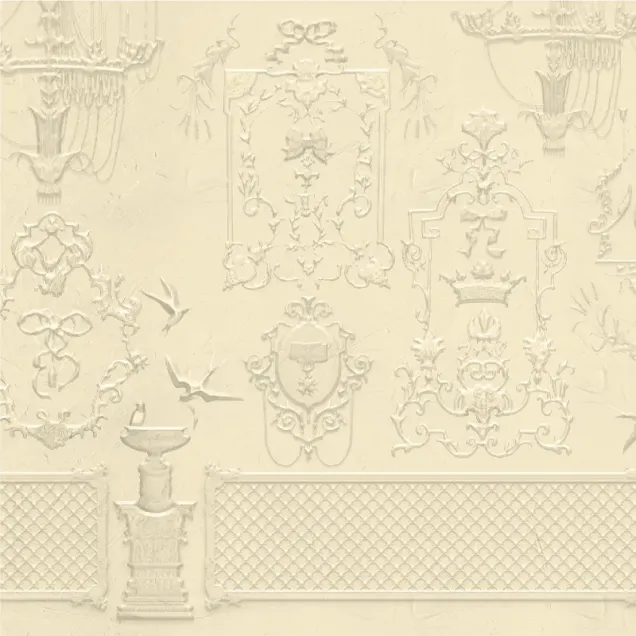Tapet Golden Chamber, cu design clasic, intr-un interior cu pian si semineu