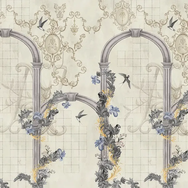 Tapet Bridge of Sighs cu arcada, pasari si ornamente delicate