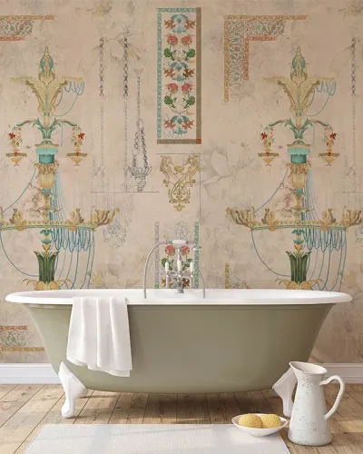 Wallpaper Quiet Nest cu un design vintage, cu elemente decorative complexe, perfect pentru o baie, un dormitor sau un living.