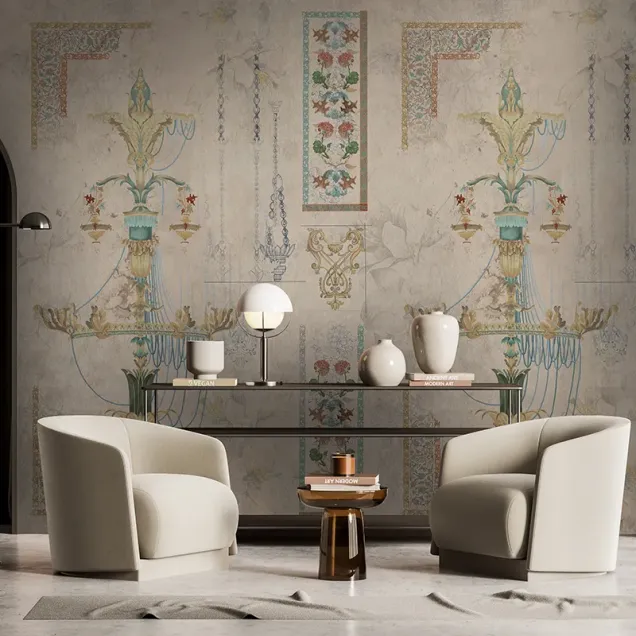 Wallpaper Quiet Nest cu un design vintage, cu elemente decorative complexe, perfect pentru o baie, un dormitor sau un living.