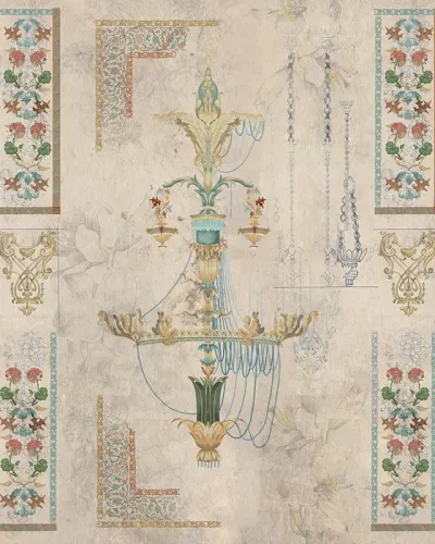 Wallpaper Quiet Nest cu un design vintage, cu elemente decorative complexe, perfect pentru o baie, un dormitor sau un living.