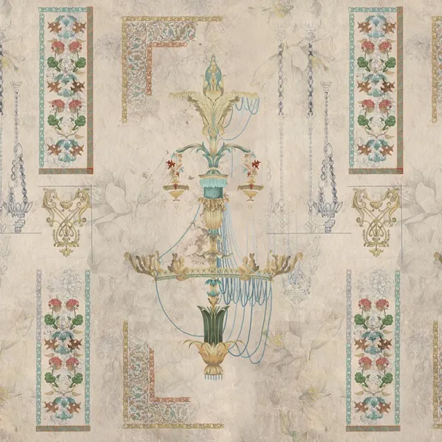 Wallpaper Quiet Nest cu un design vintage, cu elemente decorative complexe, perfect pentru o baie, un dormitor sau un living.