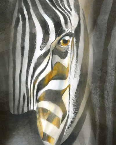 Tapet Zebra Interrupted, cu un design captivant și o zebră în detaliu. Această tapetă este ideală pentru a adăuga un strop de sălbăticie în orice încăpere.