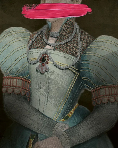 Tapet cu portret artistic al unei femei îmbrăcate într-o rochie elaborată din secolul al XVIII-lea
